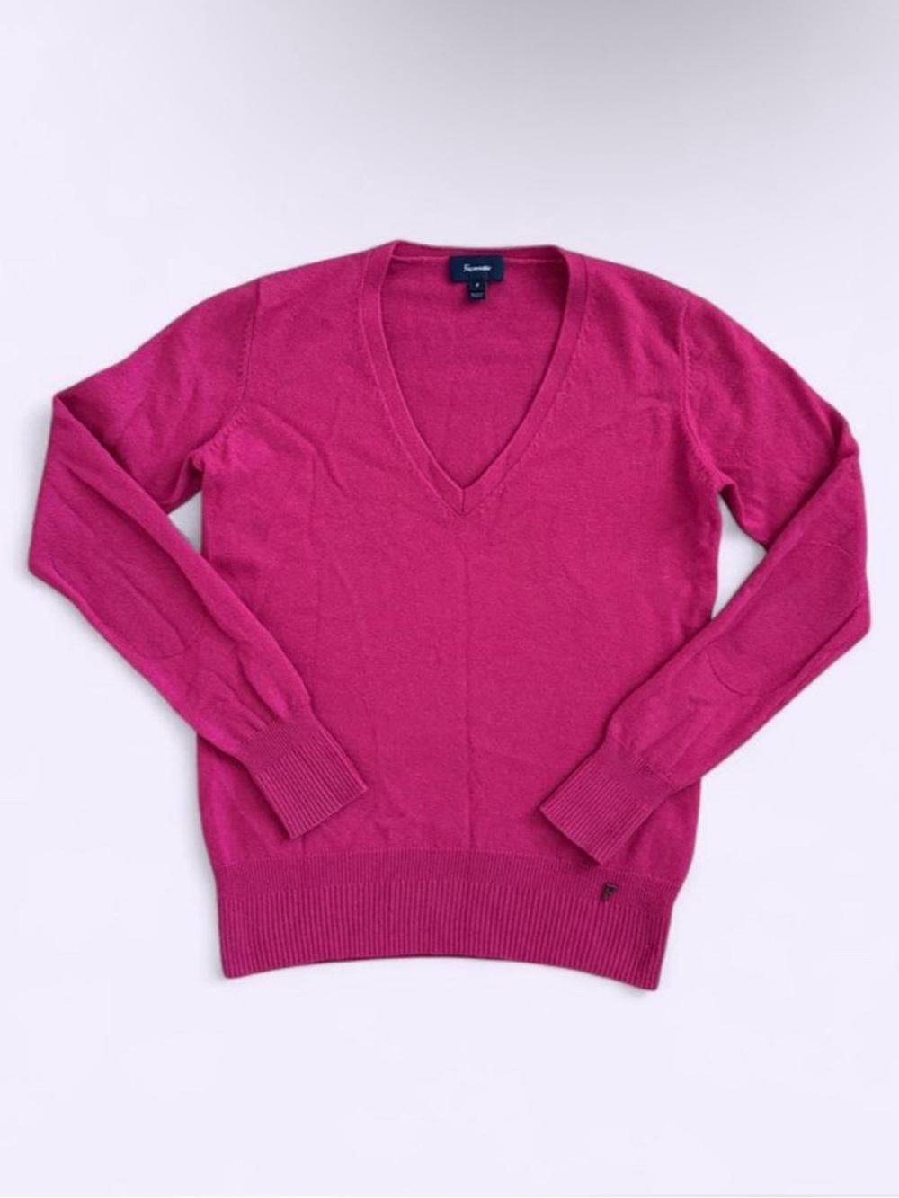 Façonnable 100% Cashmere Hot Pink Fuchsia V Neck Sweater Knit Women’s Size S